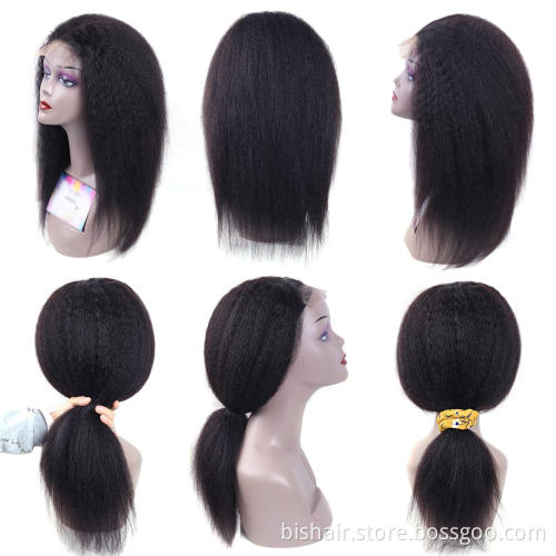 Yaki Kinky Straight Real Human Hair Wig Yaki 4x4 Lace Wig Straight Hair 150% Density Real Human Hair Lace Wig Shipped same day